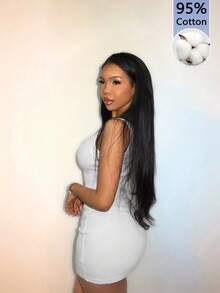 Amplova Wide Strap Square Neck Bodycon Mini Dress - White - View 2