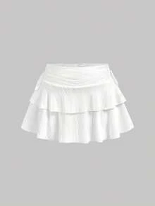 SHEIN MOD 大码女式白色纹理抽绳腰半身裙，Y2K风格，性感半身裙，女式夏季半身裙 - 白色 - 查看 2