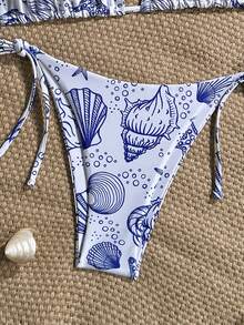 Swim Mod 女款夏季海灘海星印花掛脖綁帶性感比基尼兩件式泳衣套裝 - 彩色 - 查看 5