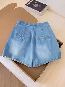 GlowEve Quần short denim xếp ly nữ, kiểu dáng thường ngày, đa năng. - Rửa nhẹ - Xem 2