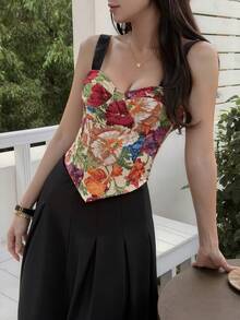 DAZY Áo hai dây in họa tiết dành cho nữ, áo tank top ôm sát, gợi cảm, hở lưng, buộc dây, kiểu dáng thường ngày. - Nhiều màu - Xem 3