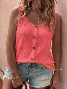 EMERY ROSE New Plus Size Women's Button Design Casual Versatile Round Neck Vest - Red - View 3