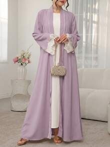 Al Najma Color Block Lace Trim Robe, Suitable For Holiday Wear - Purple - View 5