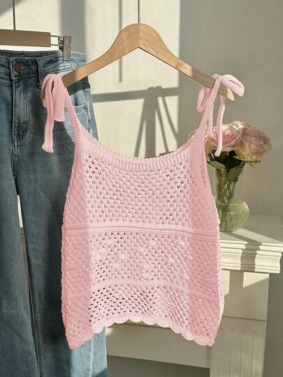 Comfortcana Áo tank top dệt kim khoét lỗ, buộc dây dành cho nữ cỡ lớn