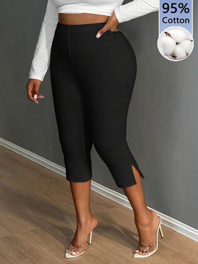 SHEIN SXY Quần legging đen dáng rộng, cổ điển dành cho nữ, cỡ lớn, thích hợp cho mùa xuân/hè và các lễ hội âm nhạc.