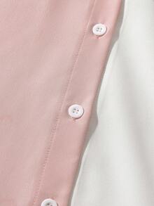 SHEIN LUNE CURVE Chemise élégante à manches courtes et blocs de couleurs pour femmes grandes tailles, tenue décontractée pour les déplacements en été - Rose pâle - Voir 7