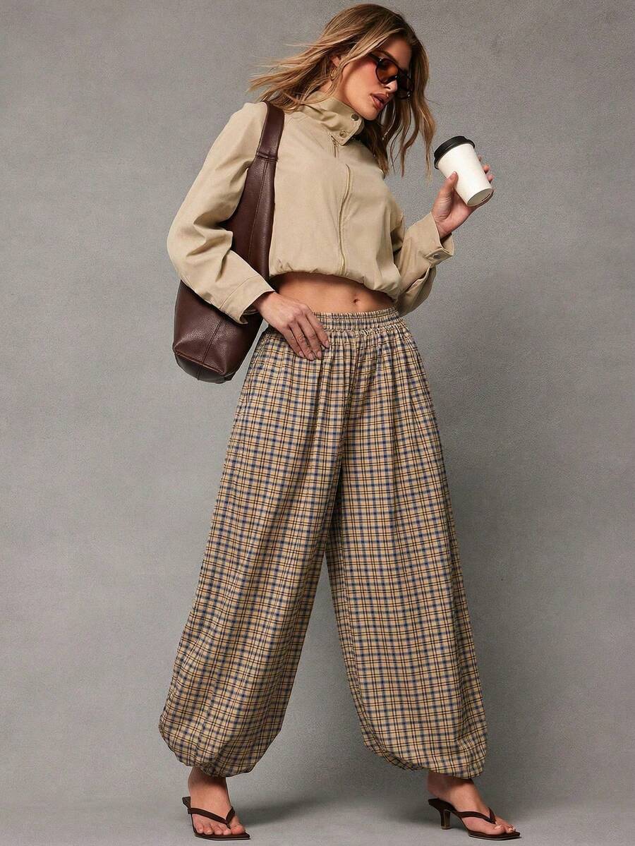 Hauture 春季新款格子宽松哈伦裤女装 - 彩色 - 查看 1
