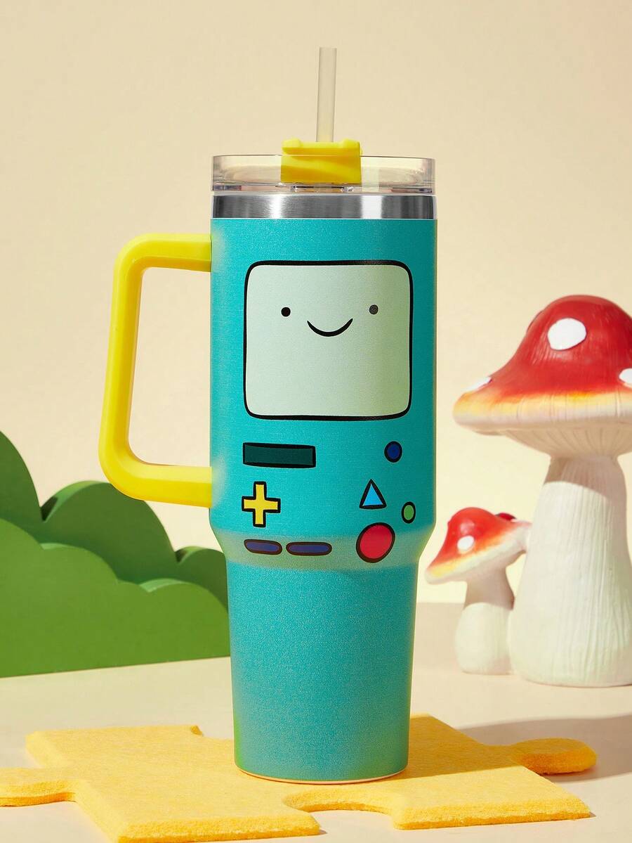 ADVENTURE TIME X SHEIN Cốc giữ nhiệt 40oz có tay cầm, cốc cách nhiệt, bình nước giữ nhiệt chân không, cốc du lịch bằng thép không gỉ, cốc dùng trên xe hơi. - Màu xanh nhạt - Xem 1