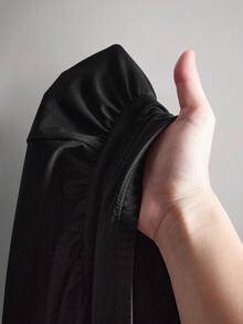 SHEIN ICON 女士加大码春夏复古性感简约休闲时尚个性现代都市通勤工作千禧风Y2K甜心领露背系带胸前打结褶裥下摆黑色修身上衣 - 黑色 - 查看 9