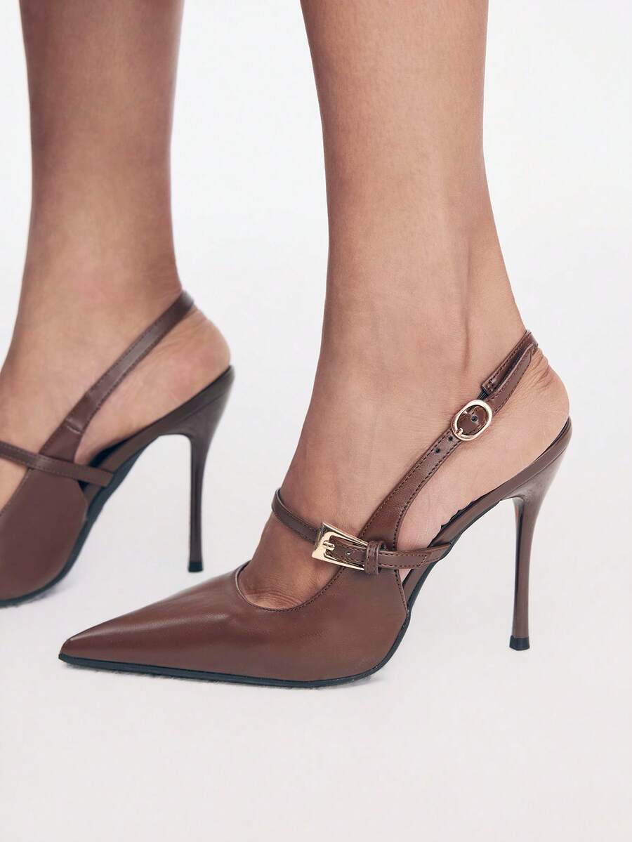 Mnmlis European Style Women's Brown High Heels Pointed Tip Thin Heel Breathable Inner Comfortable Insole Workplace Shoes - Brown - View 1
