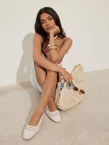 SHUZIA Ladies Elegant Crochet Woven PU Slingback Mules - Beige - View 3