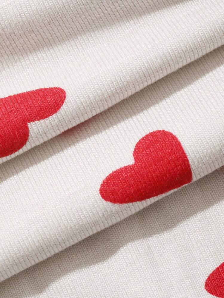 Dazy Plus Heart Pattern Camisole Top And Pants Set, Slim Fit Plus Size Women Spring/Summer Pajamas