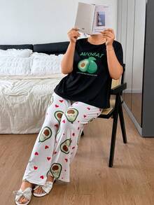 Dream Adore Plus Size Gray Milk Silk Knit Koala Print Short Sleeve Pajama Set - Black - View 1