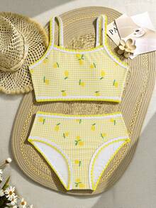 SHEIN Bikini de 2 piezas con estampado de limón para niñas - Multicolor - Ver 4