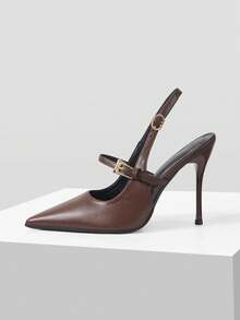 Mnmlis European Style Women's Brown High Heels Pointed Tip Thin Heel Breathable Inner Comfortable Insole Workplace Shoes - Brown - View 2