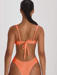 Musera Resort Ruched Side Cheeky Fit Bikini Bottoms Swim Vacation Holiday Summer Travel Beachwear Basics Solid Colour Swimwear Resort Core - Coral Orange - View 4