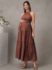 SHEIN 孕妇波点印花连衣裙 - 鏽棕色 - 查看 3