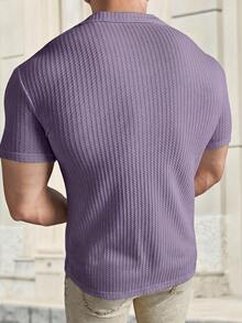 HIMLAND Camisa casual de manga corta de solapa única versátil y de moda para hombres - Púrpura malva - Ver 2