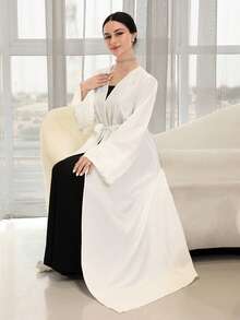 Yasmyna Elegant enfärgad 3D-blommig pärldekor Abaya för kvinnor - Vitt - Visa 7