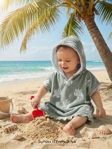 Cozy Pixies Baby Boy Cartoon Pattern Knit Soft Hooded Sleeveless Cover Up - Multicolor - View 5