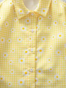 SHEIN Young Girl Woven Floral Plaid Casual Shirt School Yellow Autumn - Multicolor - View 7