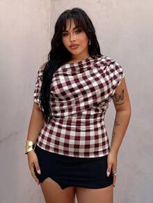 Rustia Plus Size Polka Dot Scoop Neck Sleeveless T-Shirt, Spring/Summer - Red - View 1