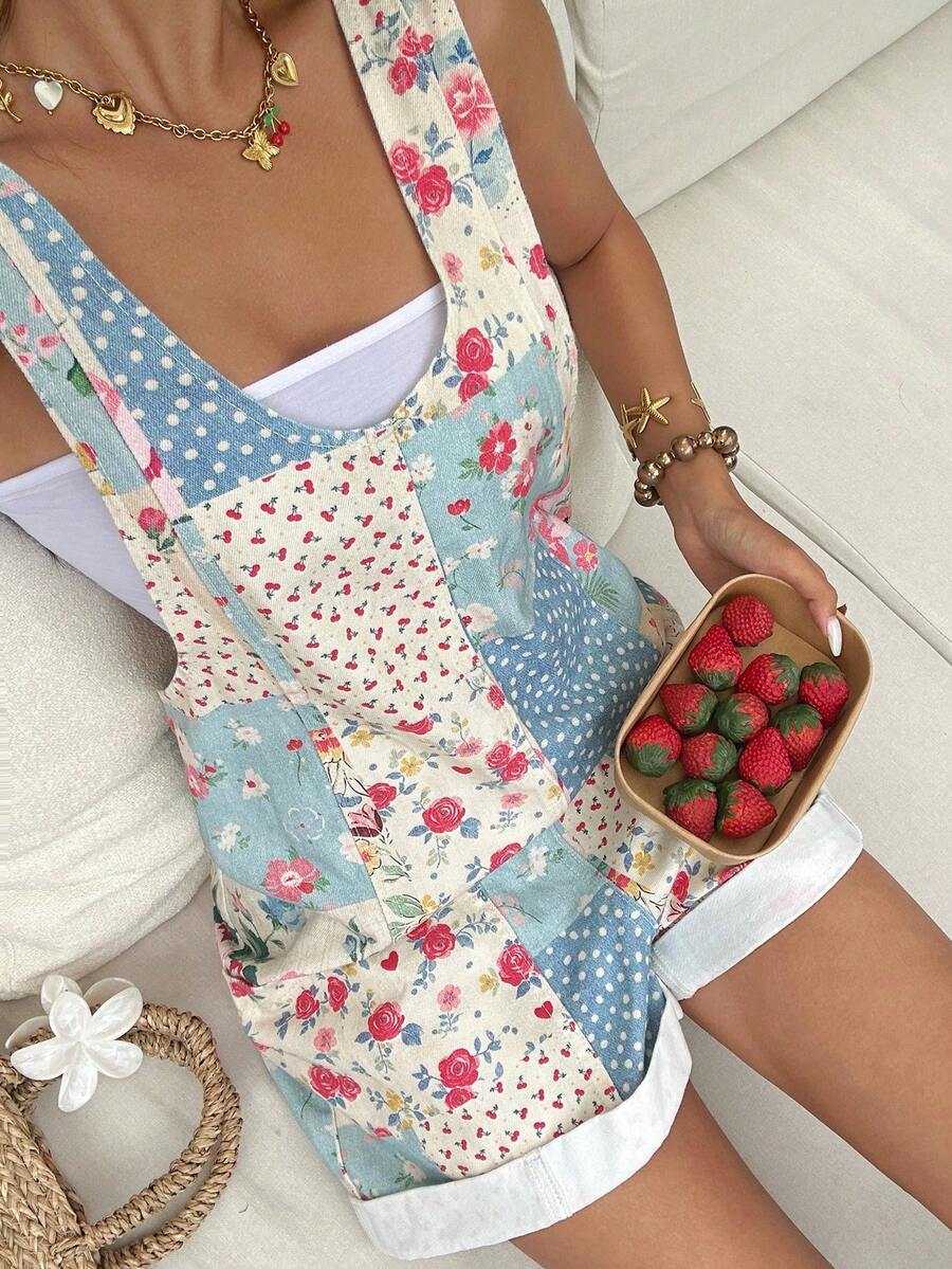 Sunnyshic Bộ jumpsuit denim wash cổ chữ V sâu, kiểu dáng thời trang thường ngày. - Nhiều màu - Xem 1