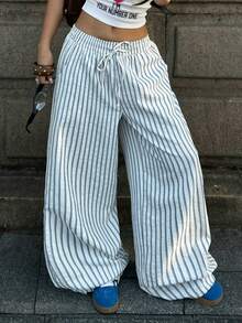Coolane Pantalones blancos de algodón 100% lavados, de estilo minimalista básico bohemio, para conciertos de verano, salidas y playa - Azul - Ver 2