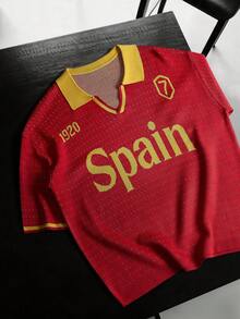 GALLERY FADE Men's Retro Football Jersey Short Sleeve Casual Knit Top For Spain Fans For World Cup Streetwear For Summer - Red - View 1