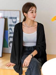 DAZY Batwing Sleeve Open Front Coat Women Jacket,Fall Women Clothes - Black - View 8