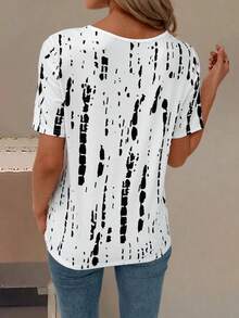 EMERY ROSE Plus Size Women V-Neck Casual Versatile Daily Wear Short Sleeve T-Shirt - Multicolor - View 2