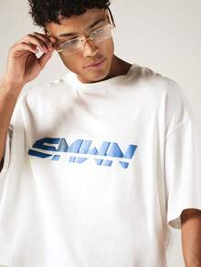 SUMWON Logo Crop Tee Oversized Short Sleeve Creseck Boxy Fit Graphic Print T-Shirt Summer Casual - 白色 - 查看 4