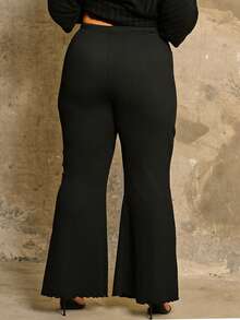 Lele Munniz Black Versatile Split-Structure High-Waisted Flared Pants For Plus Size Women - Black - View 2