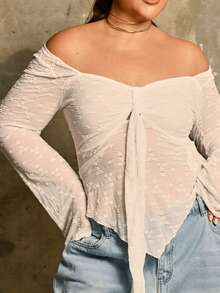 Lele Munniz Plus Size Sexy Lace Long Sleeve T-Shirt Top, See-Through, Versatile, Form-Fitting Fall Cloth For Women Casual - White - View 4