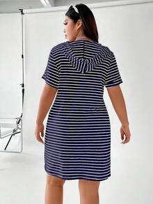 Vionelle Vestido casual canelado com capuz e cordão, tamanho grande. - Azul marinho - Ver 2