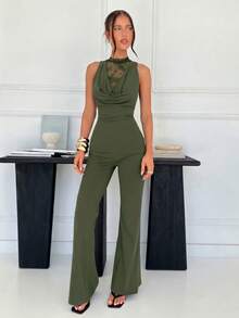 Siren Gaze Bộ jumpsuit cổ chữ V xẻ sâu phối ren dành cho nữ - màu xanh lá - Xem 3