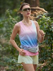 SHEIN Ciela Rowan Áo tank top thể thao nữ cổ tròn in họa tiết ombre, kiểu dáng thường ngày, thích hợp cho tập luyện thể thao. - Nhiều màu - Xem 5