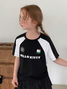 Dazy Kids HELLO KITTY | DAZY Maglietta casual estiva a maniche corte con stampa di lettere e blocchi di colore per ragazze pre-adolescenti - Bianco e nero - Visualizzare 5