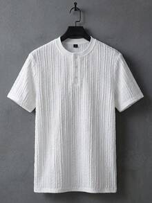 Manfinity CasualCool Áo thun nam màu trắng dệt kim, chất liệu có họa tiết, kiểu dáng giản dị, phù hợp mặc ở nhà. - trắng - Xem 6