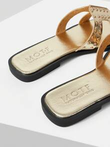 MOTF WOMEN'S SUMMER FASHION STREET CASUAL COMMUTE RIVET DECOR OPEN TOE FLAT SANDALS SPRING SHOES SUMMER SHOES - Light gold - View 9