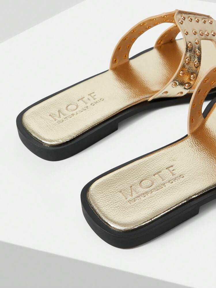 WOMEN'S SUMMER FASHION STREET CASUAL COMMUTE RIVET DECOR OPEN TOE FLAT SANDALS SPRING SHOES