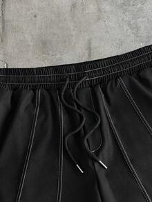 AXEPEAK Men's Single-Breasted Mid-Sleeve Shirt And Long Pants Casual Daily Suit - Black - View 8