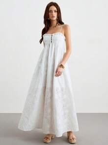 CielaLinda Đầm maxi hai dây màu trắng thêu hoa dành cho nữ, thích hợp cho kỳ nghỉ và mặc thường ngày. - trắng - Xem 7