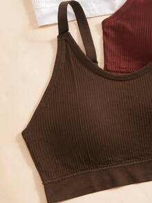 Lowkey Lull 4pcs Women's Minimalist Solid Color Ribbed Seamless Wireless Bras - Multicolor - View 6