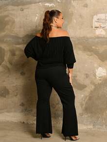 Lele Munniz Black Versatile Split-Structure High-Waisted Flared Pants For Plus Size Women - Black - View 5