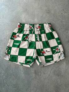 LOONEY TUNES X SHEIN PAVTROS Quần short nam kẻ caro dáng rộng, có dây rút, thích hợp cho mùa hè. - Nhiều màu - Xem 1