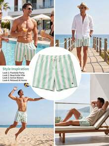 Horizaway Quần short nam dáng casual đi biển, có dây rút ở eo và túi. - màu xanh lá - Xem 5