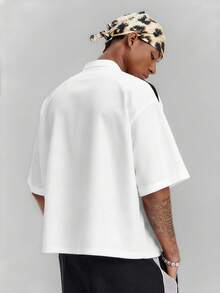 PAVTROS Camisa de manga corta con cuello Mao, cinta de contraste y botones a presión, estilo chino para hombres - Blanco - Ver 2