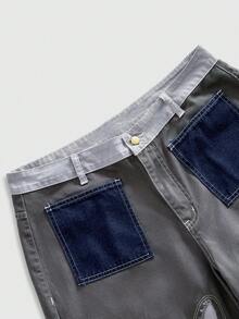 ROMWE MEN Street Life Men's Casual Patchwork Denim Shorts - Multicolor - View 3