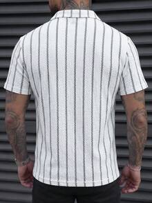 Manfinity CasualCool Áo polo nam tay ngắn kẻ sọc, kiểu dáng thường ngày, thích hợp đi làm. - Đen và trắng - Xem 4